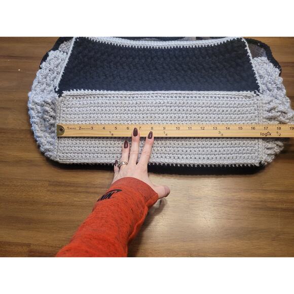 Handmade Crochet Granny Square Tote Bag Boho Retro XL Black Gray Shoulder Purse - Picture 6 of 8